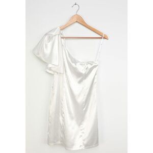Lulus Love The Applause White Satin One-shoulder Mini Dress - Size S